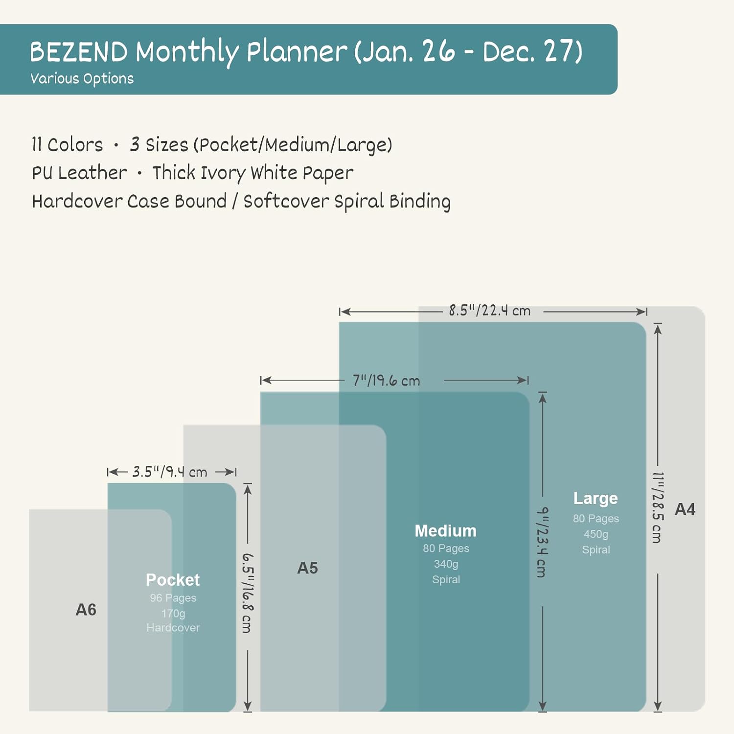 Detalle 2 de BEZEND 2 Year Pocket Diary 2026-27 16.5 x 9 cm