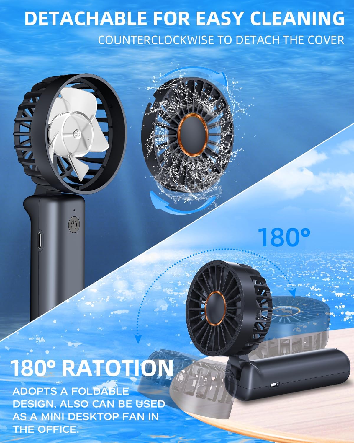 Thumbnail 4 de Hssio Portable Handheld Fan: 180° Foldable Mini Desk Fan with 1800mAh Battery