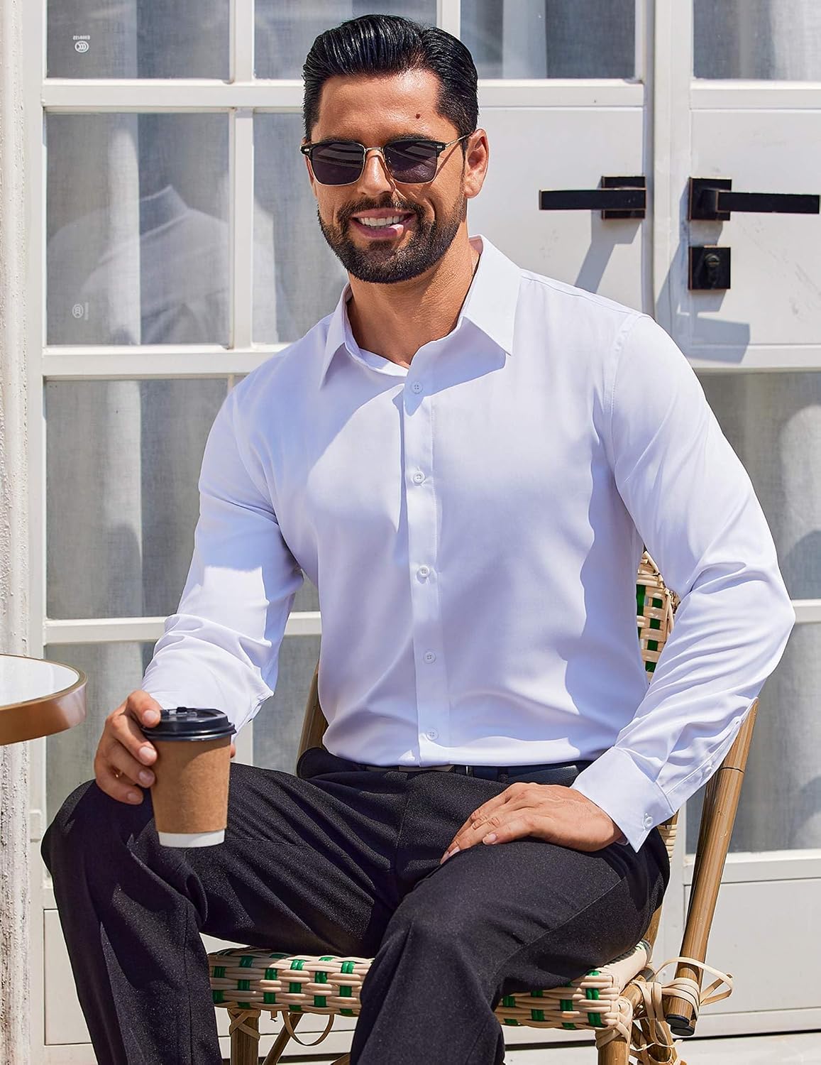 Detalle de COOFANDY Men's Regular-Fit Long-Sleeve Button-Down Dress Shirt