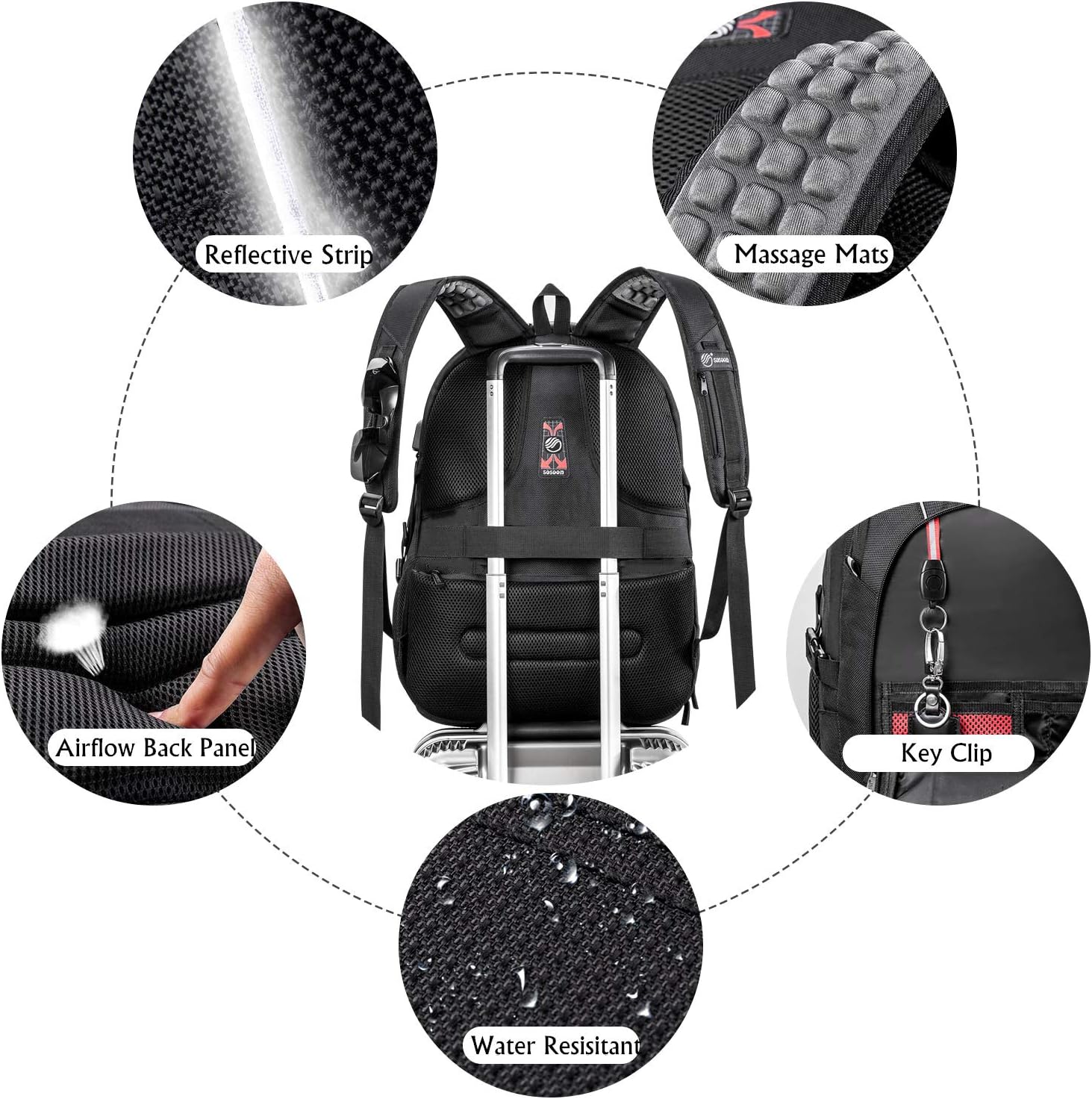 Detalle 2 de Laptop Backpack Extra Large 17 Inch Business Travel Rucksack with USB Charging Port and Earphone Hole