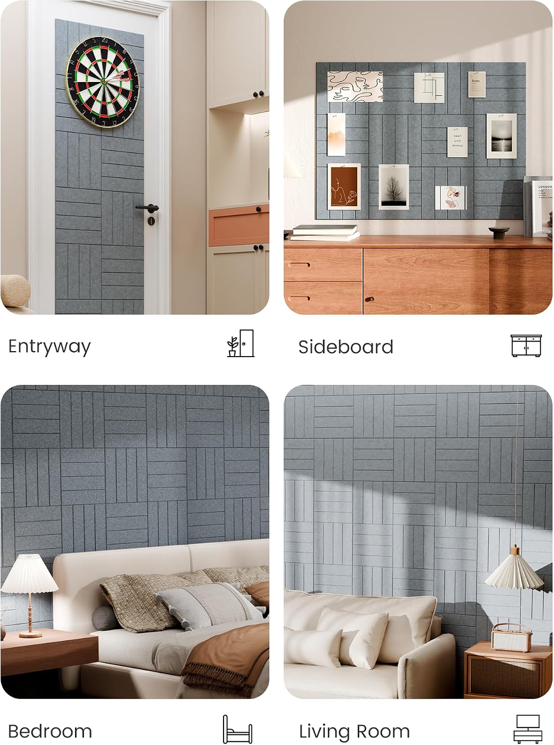 Detalle de Bumusty Large Cork Board Alternative felt tiles (12-pack), 48 x 36in, blue grey with pushpins & adhesive tabs