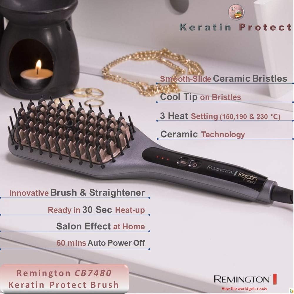 Detalle de Remington Brosse Lissante Ionique 2 en 1 Keratin Protect CB7480 — lissage et démêlage doux et performant