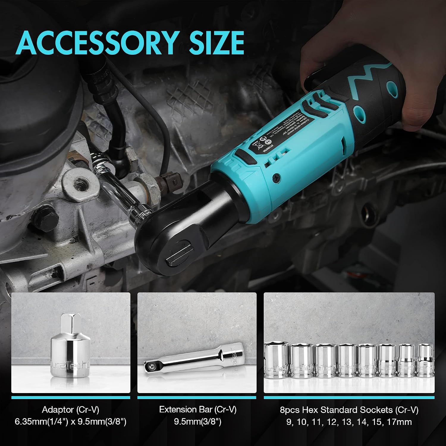 Detalle de DURATECH Chiave a Cricchetto Elettrica 12V Senza Fili 3/8" (65 Nm) con 2 Batterie 2,0Ah e Custodia