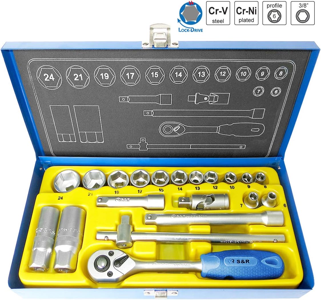 Thumbnail 6 de S&R 460.323.020 hylsnyckelsats 3/8", 20 delar med Lock-Drive och metallbox