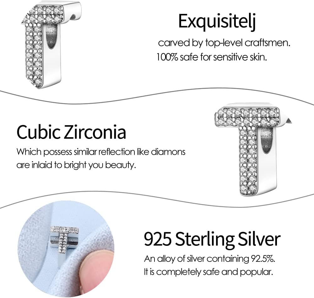 Detalle de QIKAOLA S925 Sterling-Silber A–Z Anfangsbuchstaben Charms (A-Z) für Pandora-Armbänder und Ketten