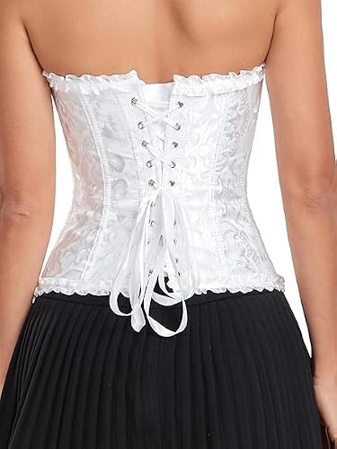Thumbnail 1 de JoyPeak Halloween Satin Lace-Up Overbust Corset Top, White, XS