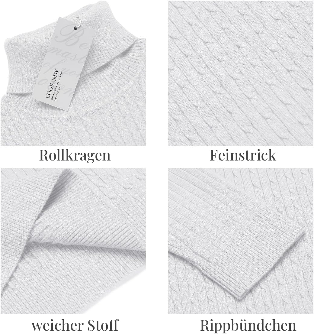 Detalle de Pull à col roulé COOFANDY pour homme – manches longues, maille fine, coupe ajustée