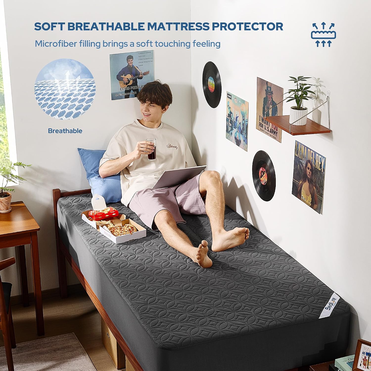 Detalle de BEDLORE Twin XL Waterproof Mattress Protector, Quilted Brushed Microfiber