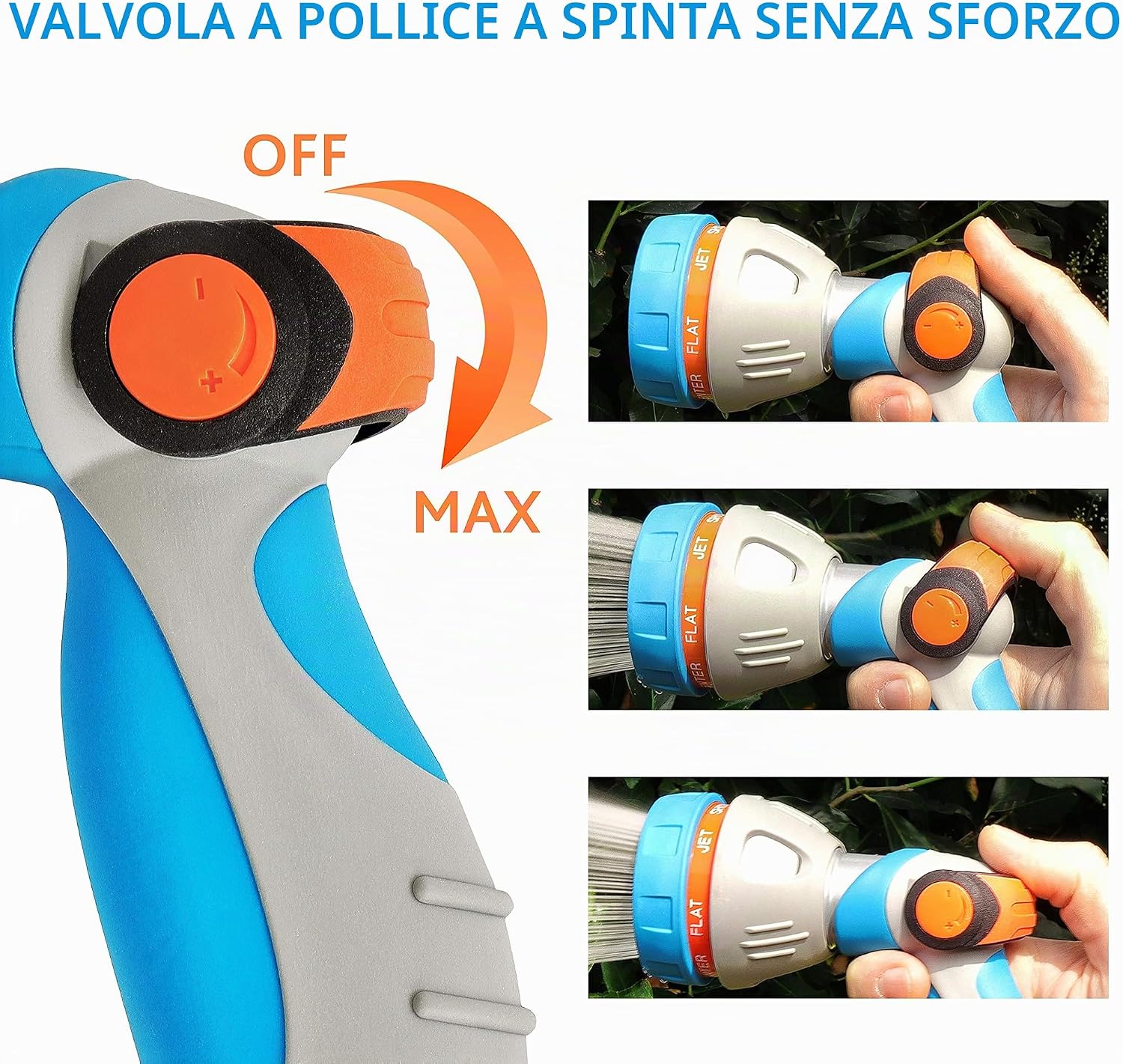 Thumbnail 1 de GRÜNTEK Pistola Acqua Giardino in Metallo PREMIUM – 7 spruzzi, alta pressione, compatibile con ogni tubo