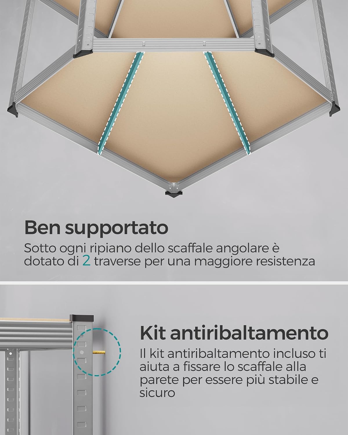 Detalle de SONGMICS GLR080E01 – Scaffale angolare a 5 ripiani in acciaio per carichi fino a 875 kg
