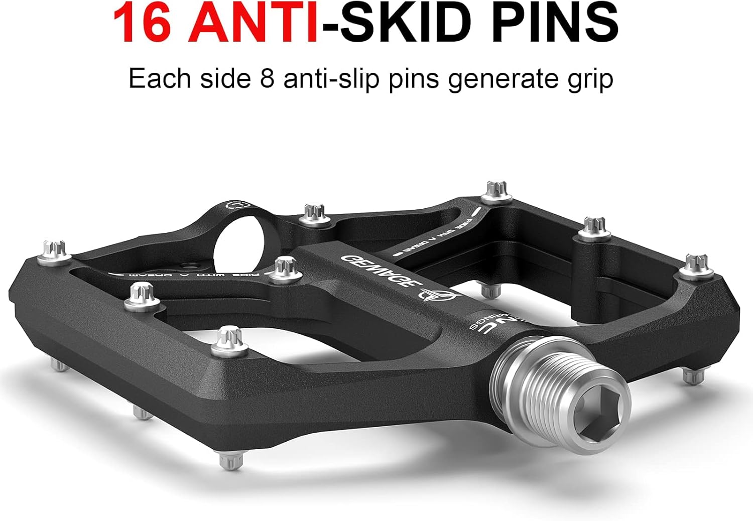 Thumbnail 2 de GEWAGE Road/Mountain Bike Pedals – 3 Bearings, 9/16” CNC Flat Pedals with Removable Anti-Skid Nails