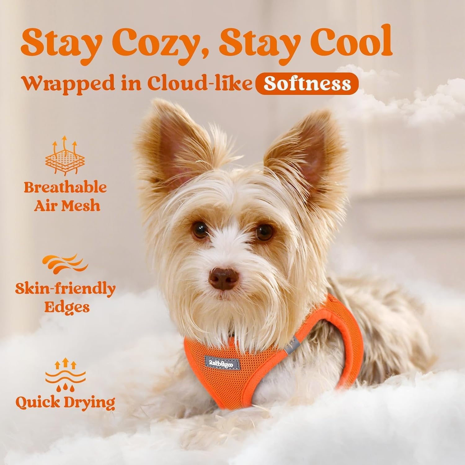 Detalle de rabbitgoo Step-in Soft Mesh Puppy Dog Harness (XXS, Orange) with Reflective Strips