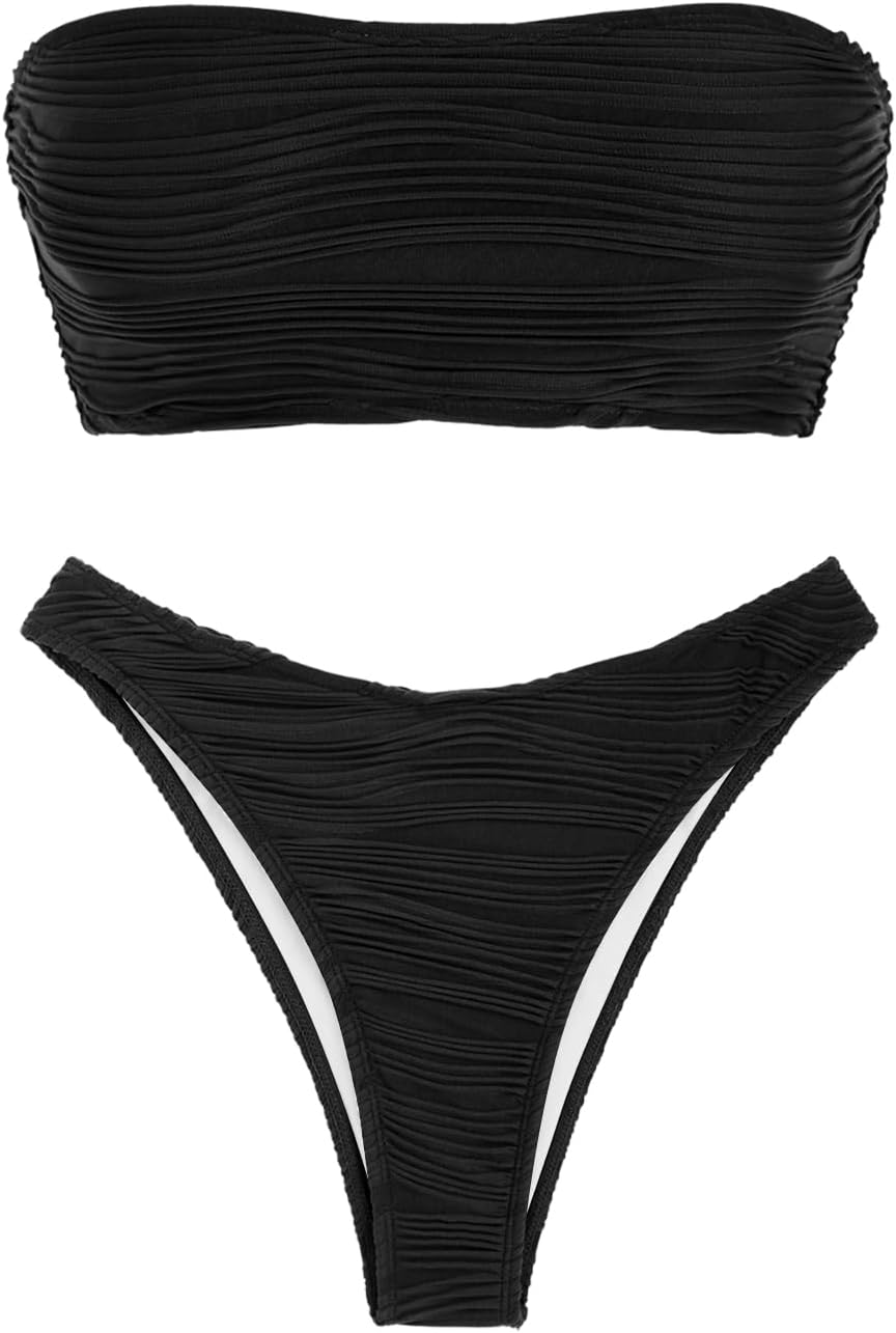 Detalle de ZAFUL Women Strapless Textured Bandeau Bikini 2-Piece Swimwear