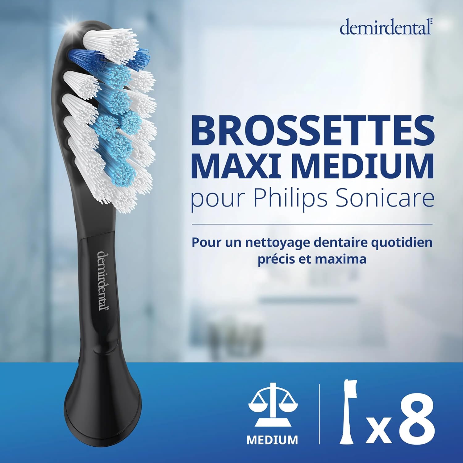 Detalle 2 de 8 brossettes Demirdental compatibles Philips Sonicare (HX9048) – noir, Medium, Premium Plaque Defence