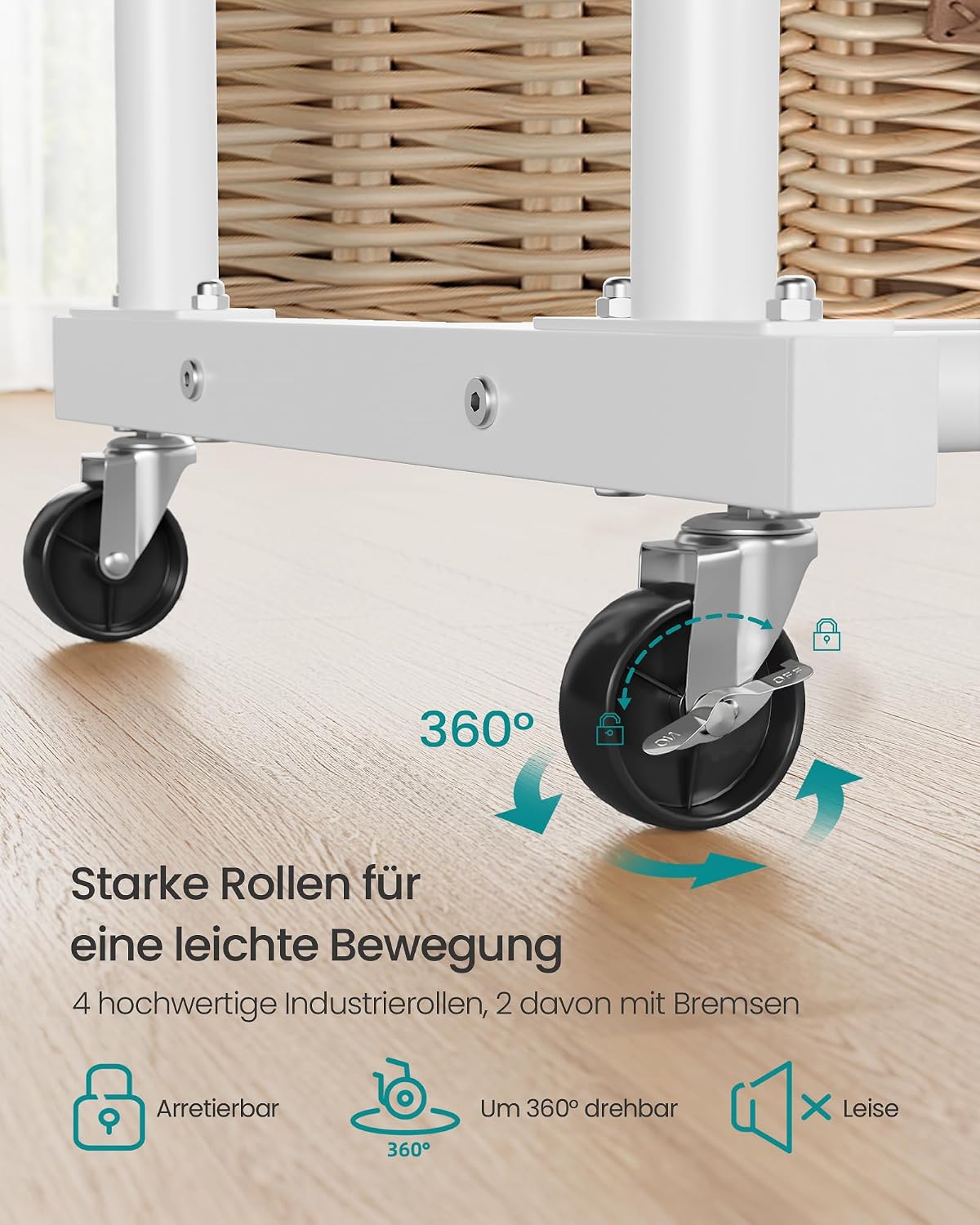 Thumbnail 3 de SONGMICS Kleiderständer HSR017WG01 – Kleiderstange auf Rollen, bis 90 kg belastbar, 2 Stangen, 4 Rollen mit Bremse, mattweiß