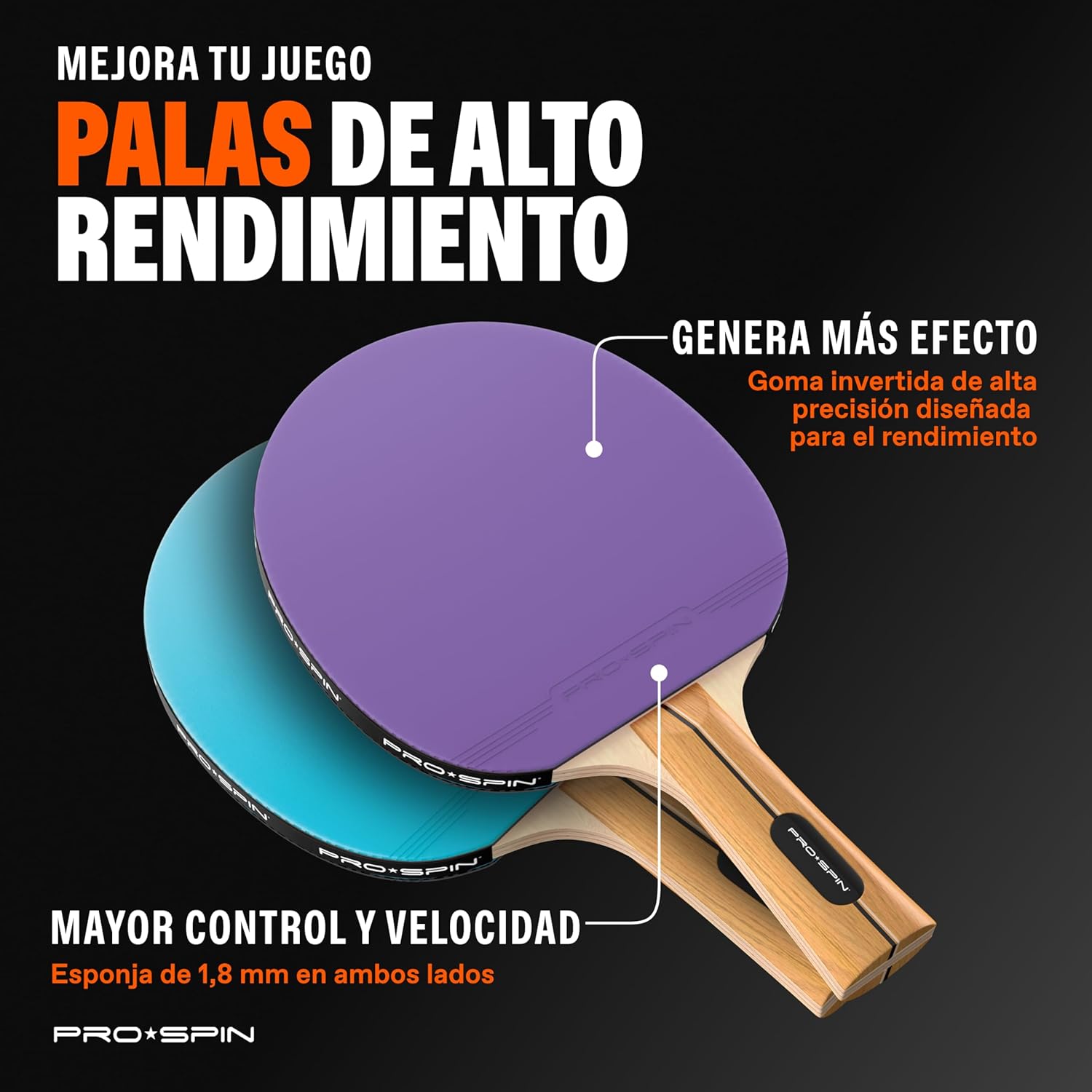Thumbnail 2 de PRO-SPIN Palas de Ping Pong set 4 unidades