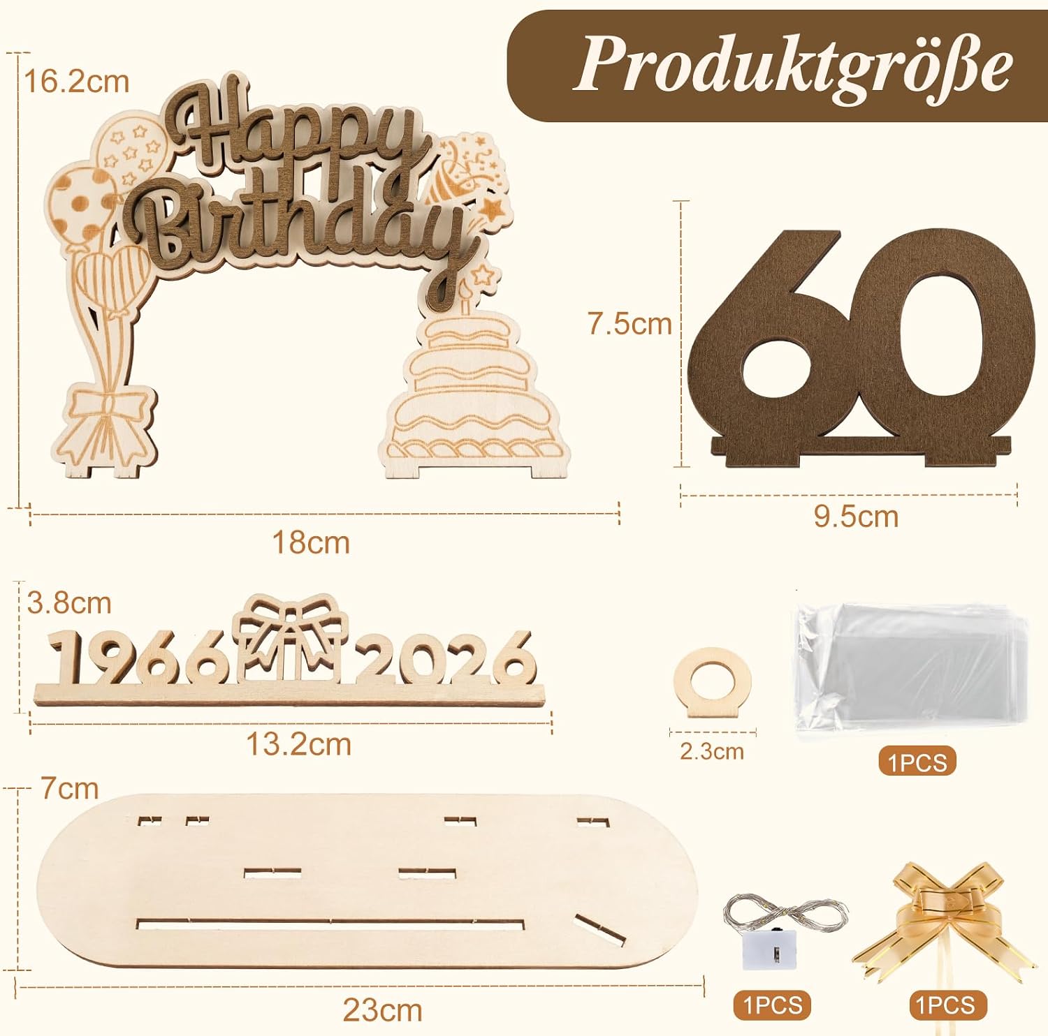 Detalle 2 de ARTREE houten gastenboek voor 60e verjaardag met LED-lichtslinger en 8 openingen