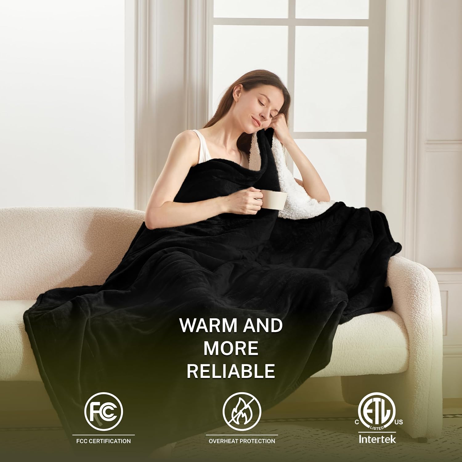 Thumbnail 1 de Cozorbt 50” x 60” Reversible Electric Throw, Flannel and Sherpa, 10 Heat Settings