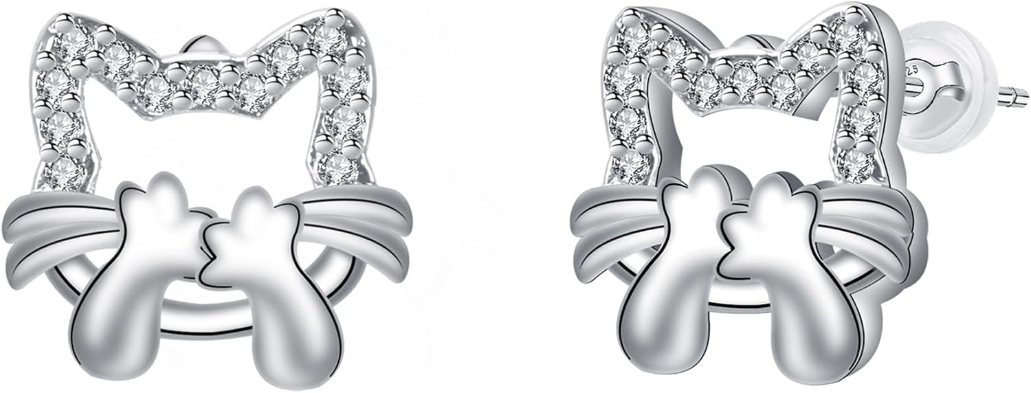 Detalle de J.MUEN Boucles d'oreilles Chat/Licorne/Cheval en Argent Sterling 925 – pour femme
