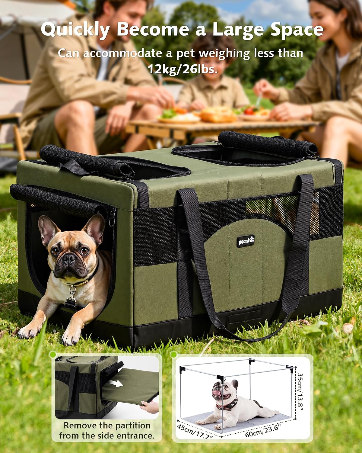 Thumbnail 6 de Pecute Katzentransportbox für 2 Katzen (faltbar) – Transporttasche mit stabilem Edelstahlrahmen, Dunkelgrün