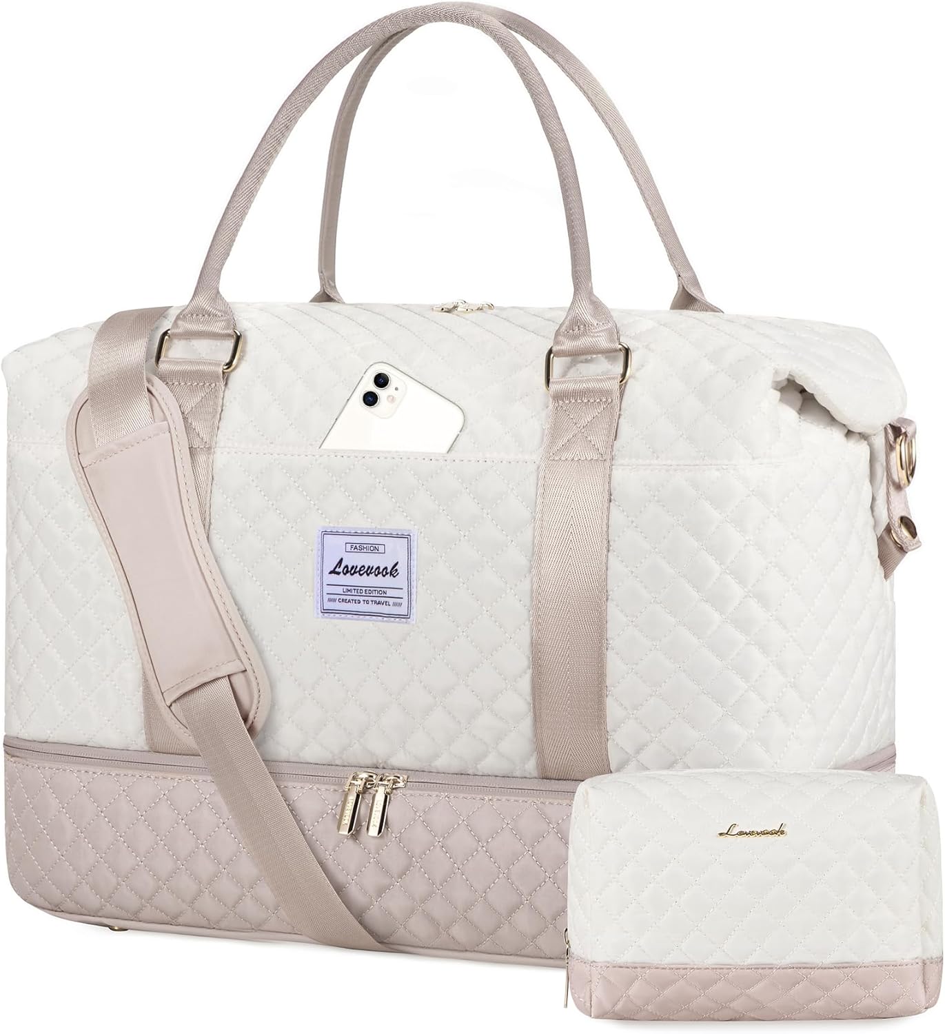 Detalle de LOVEVOOK women’s weekend duffel bag with shoe compartment and laptop sleeve