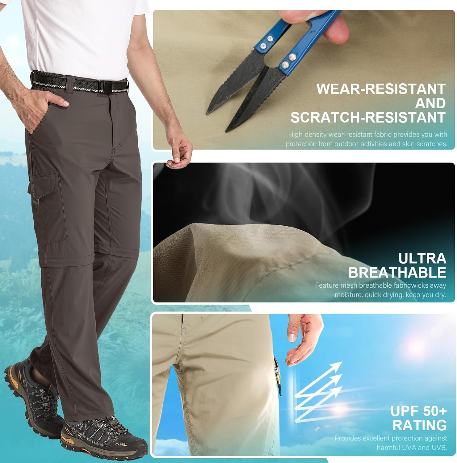 Thumbnail 5 de mosingle Men’s Walking Hiking Zip-Off Trousers (Safari lightweight quick-dry cargo)