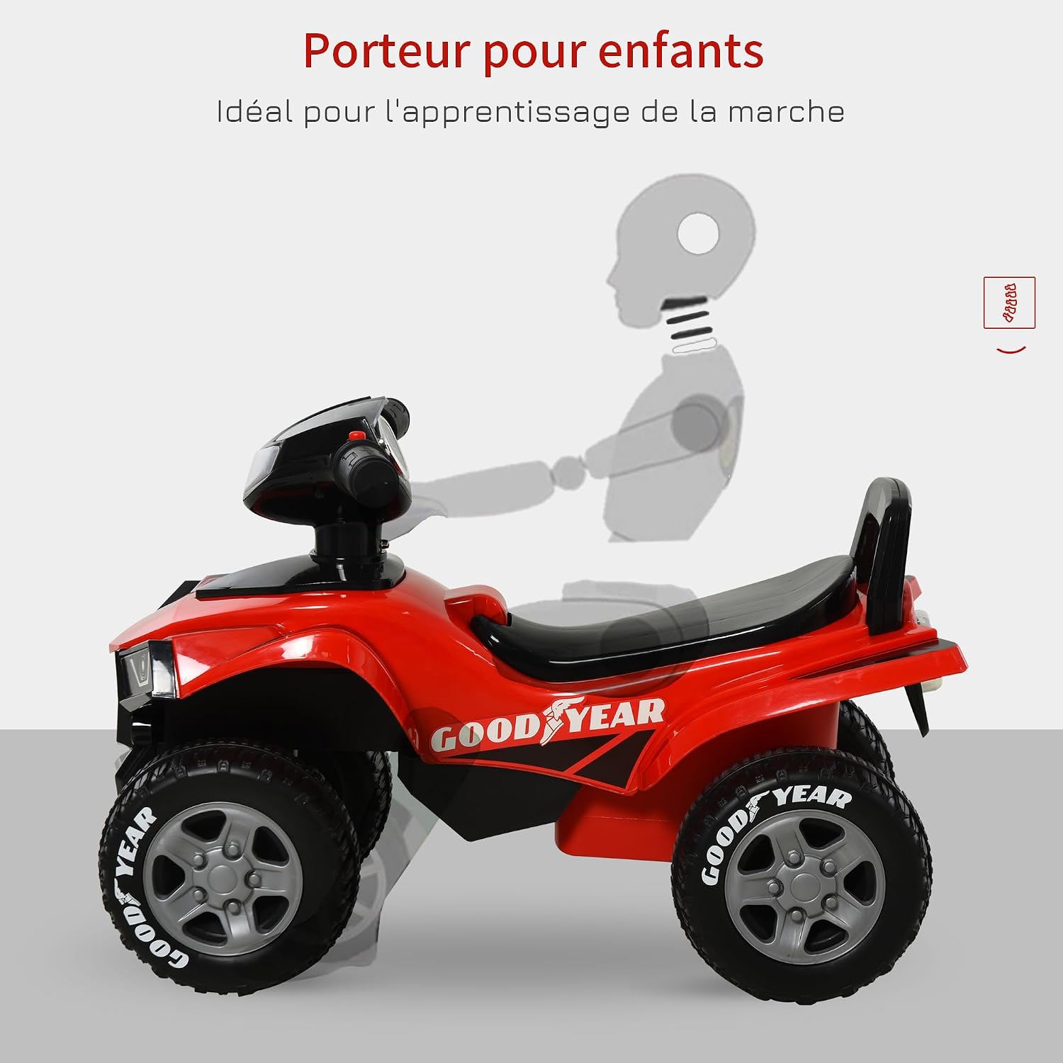 Detalle de HOMCOM 370-108RD kinderquad met led-koplampen en claxon