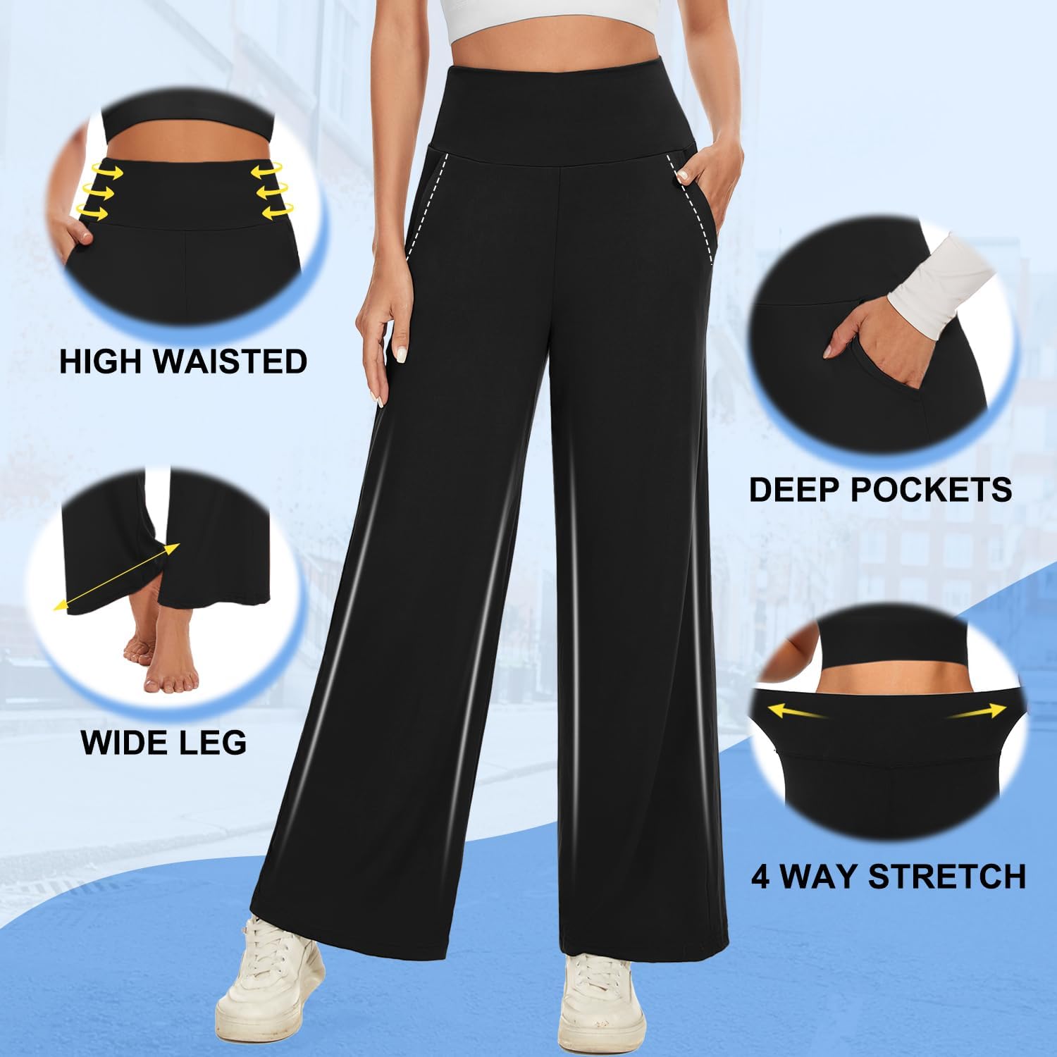 Thumbnail 6 de NEW YOUNG 3 Pack Women's Wide Leg Pants with Pockets High Waist - Comfortable, Travel-Ready Palazzo