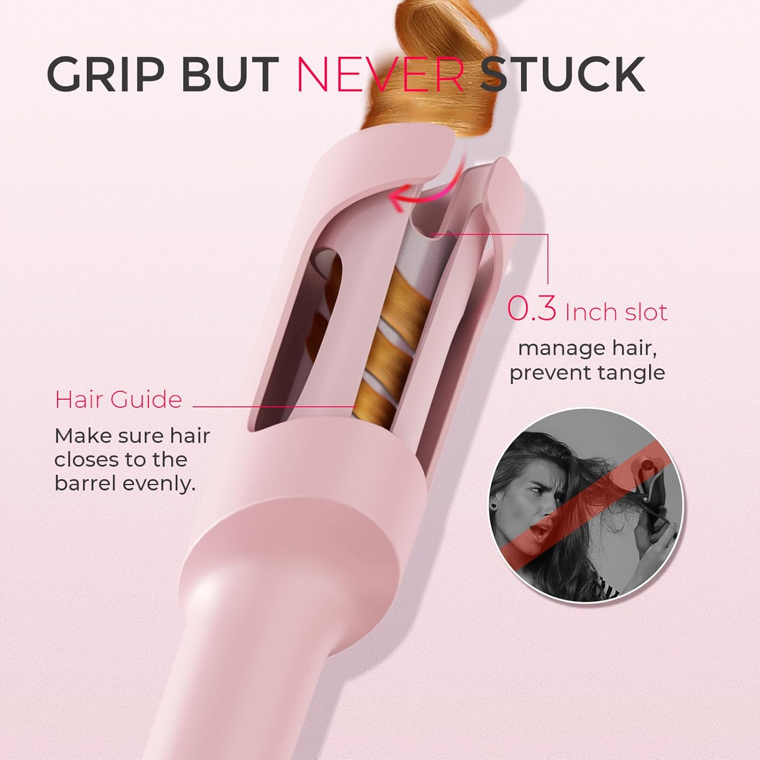 Thumbnail 3 de TYMO CURLPRO Automatic Rotating Hair Curler – Beach Waves 1.25 inch (Pink)