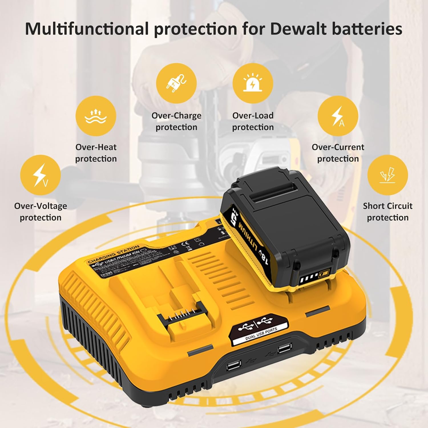 Thumbnail 4 de Kit batterie Dewalt 18V 2x 5000mAh + caricabatterie DCB102 con due porte USB