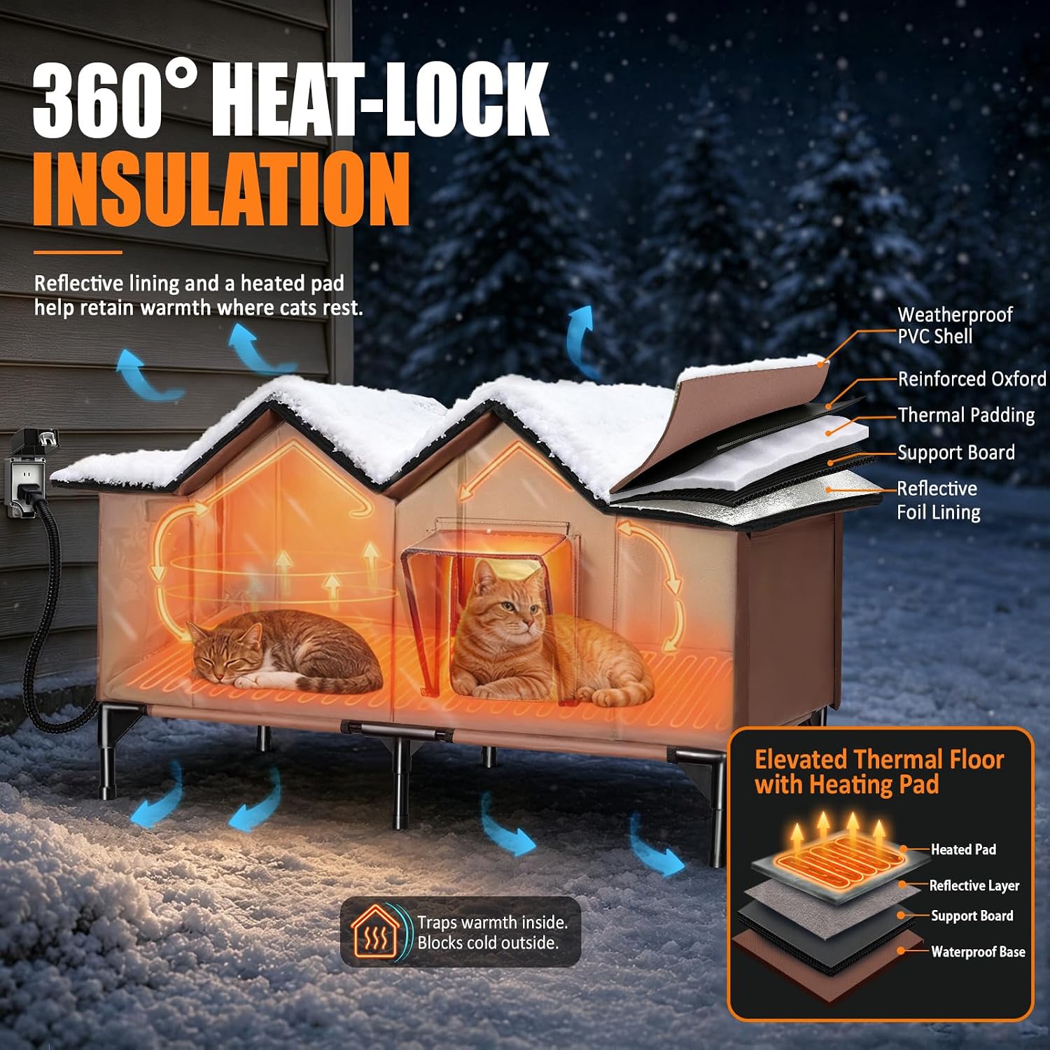 Detalle de GUZROK GA2601 XX-Large Heated Outdoor Cat House, Insulated, 2 Doors