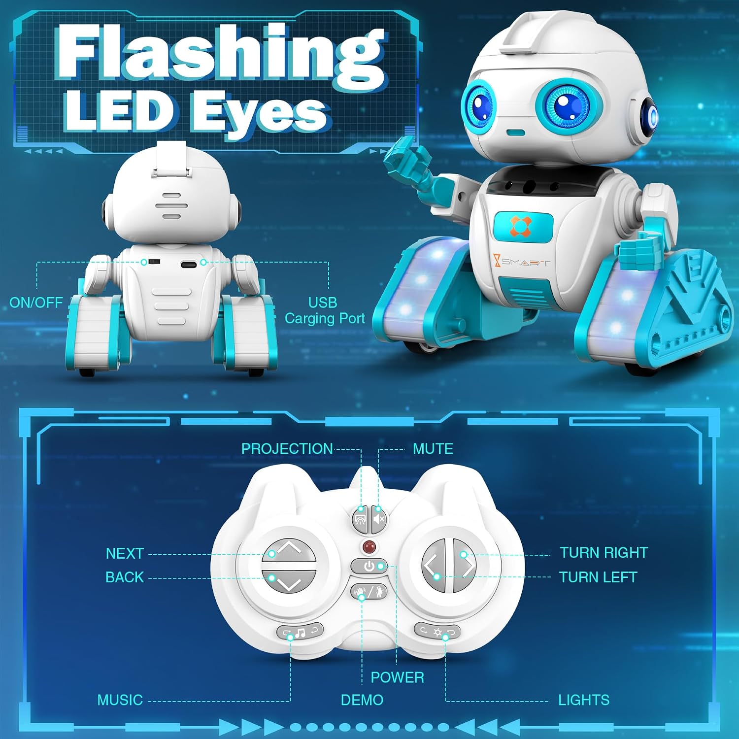 Thumbnail 6 de Subtail Robot Enfant télécommandé rechargeable avec veilleuse projecteur ciel étoilé