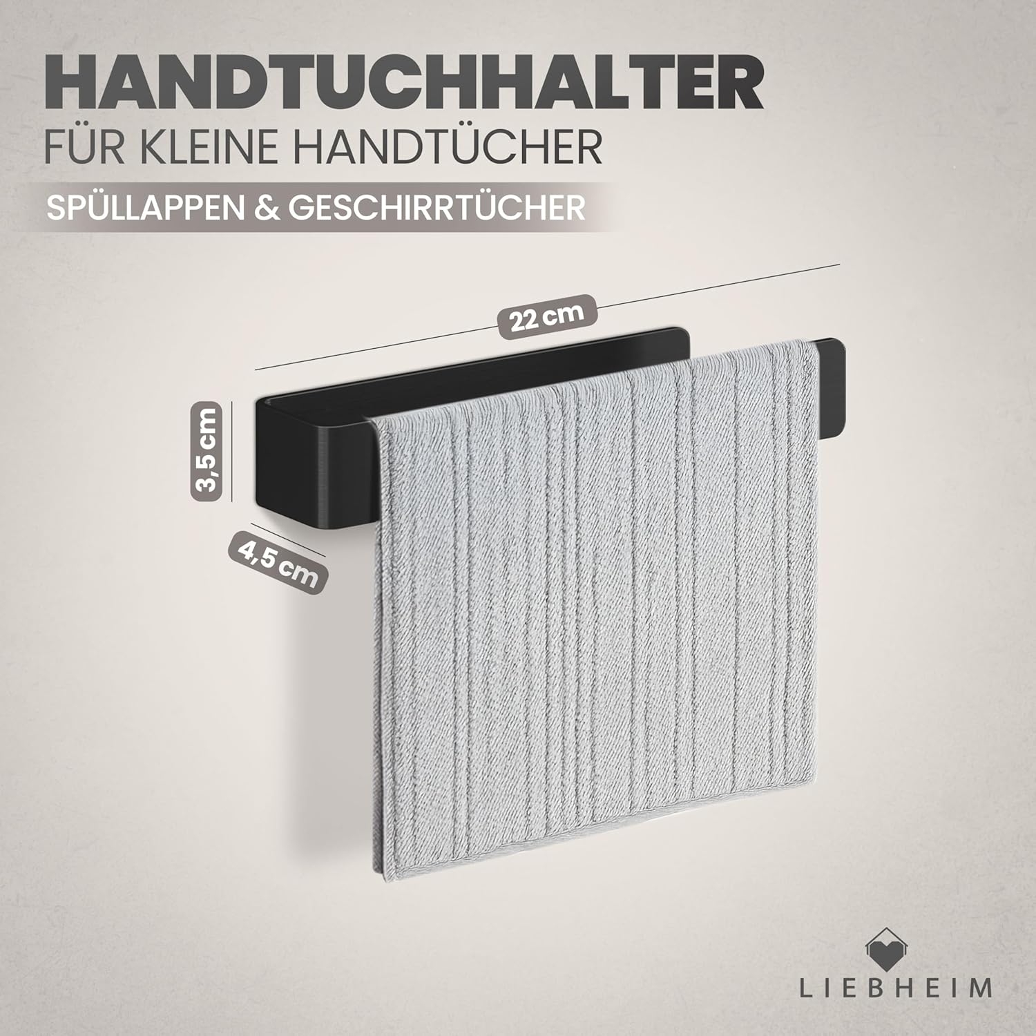 Thumbnail 1 de LIEBHEIM Handtuchhalterung ohne Bohren (schwarz, Aluminium, 22 cm) – Wand-Handtuchstange