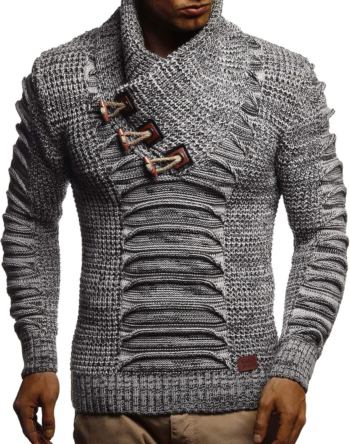 Detalle 2 de Leif Nelson Maglione uomo in felpa a maglia con collo scialle
