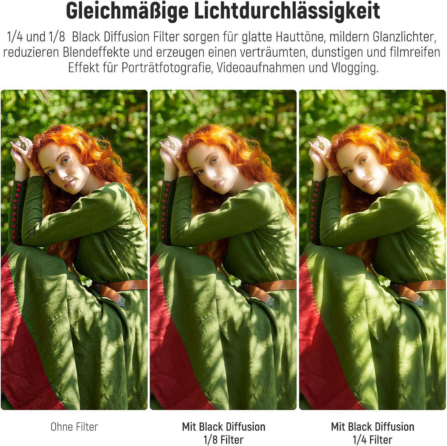 Thumbnail 3 de NEEWER 72mm 1/4 & 1/8 Black Diffusion Filter (2er-Set) für filmische Porträts & Video
