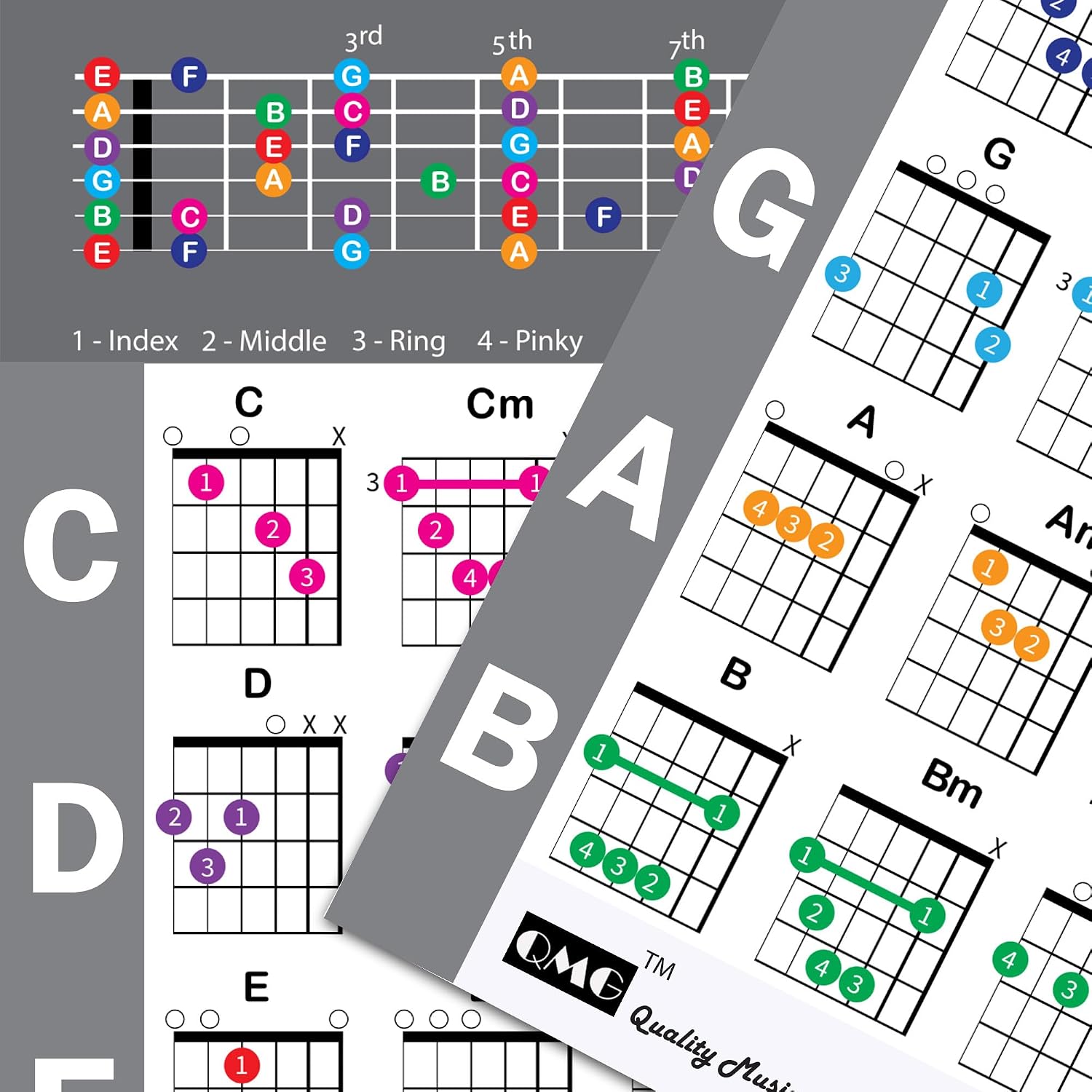 Detalle de QMG Left-Handed Guitar Chord Poster 24 x 30 in
