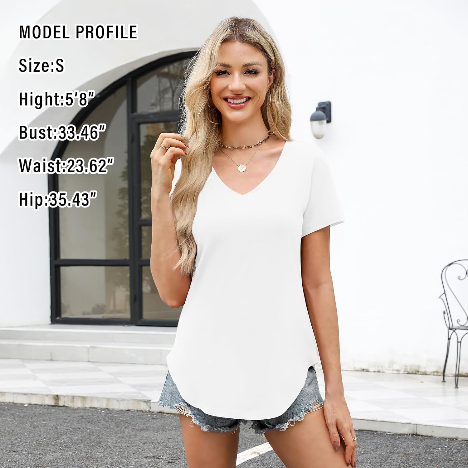 Detalle de Elesomo V-Neck Cotton T-Shirt Tees