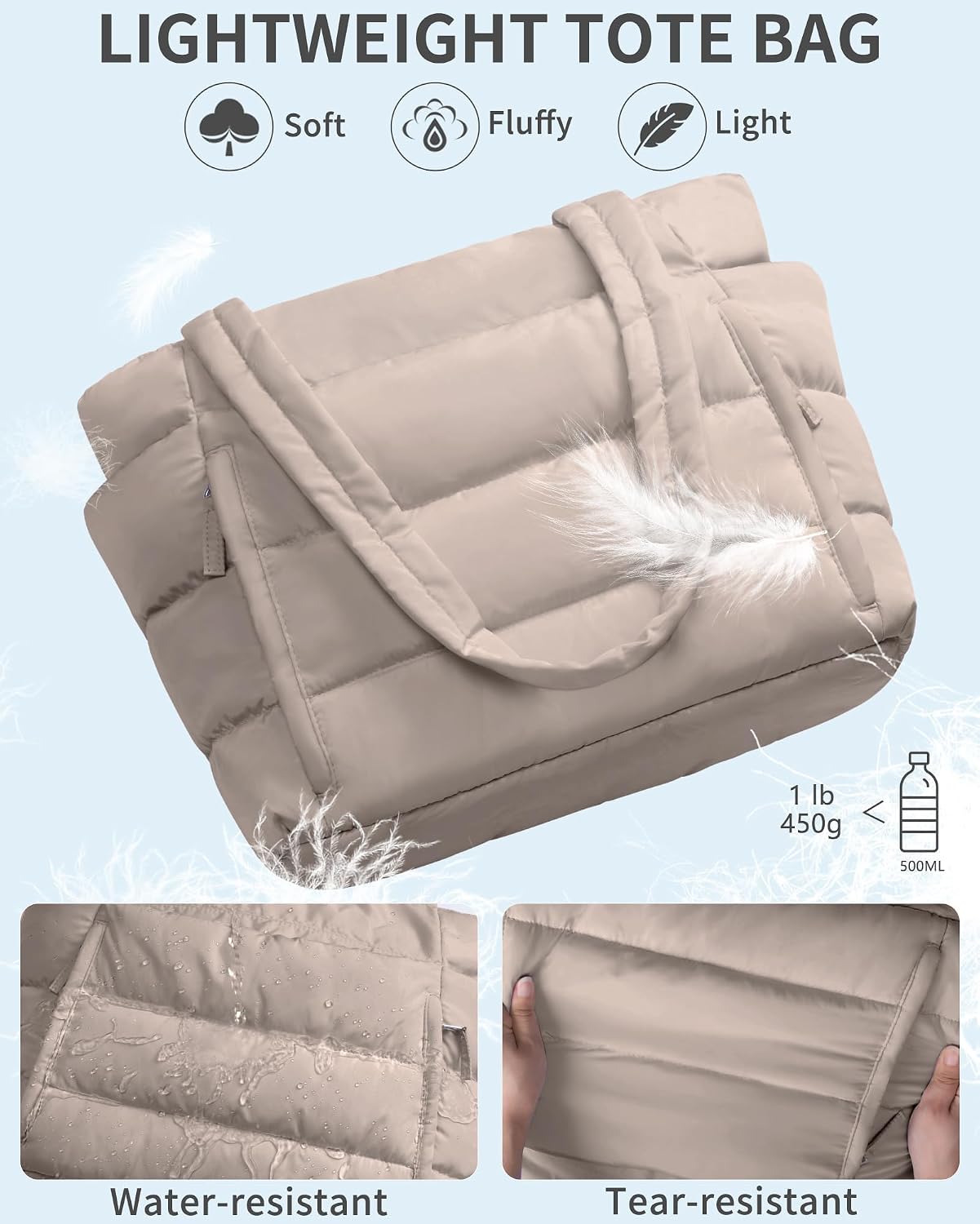 Thumbnail 5 de Bagstellar Puffer Tote Bag, 20L Quilted Work Tote with 15.6-Inch Laptop Sleeve
