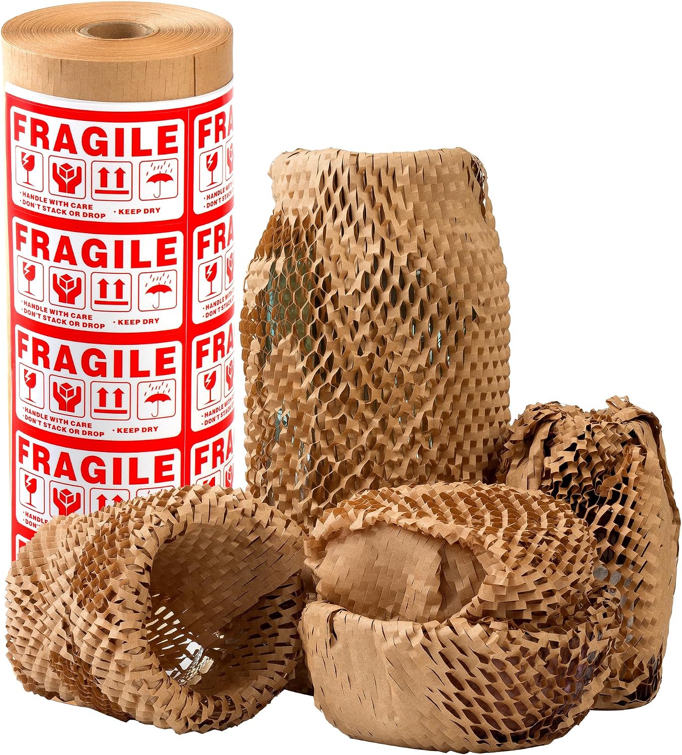 Detalle de LuckyGuard CY160 Honeycomb Packing Paper, 12" x 200 ft with 20 Fragile Stickers
