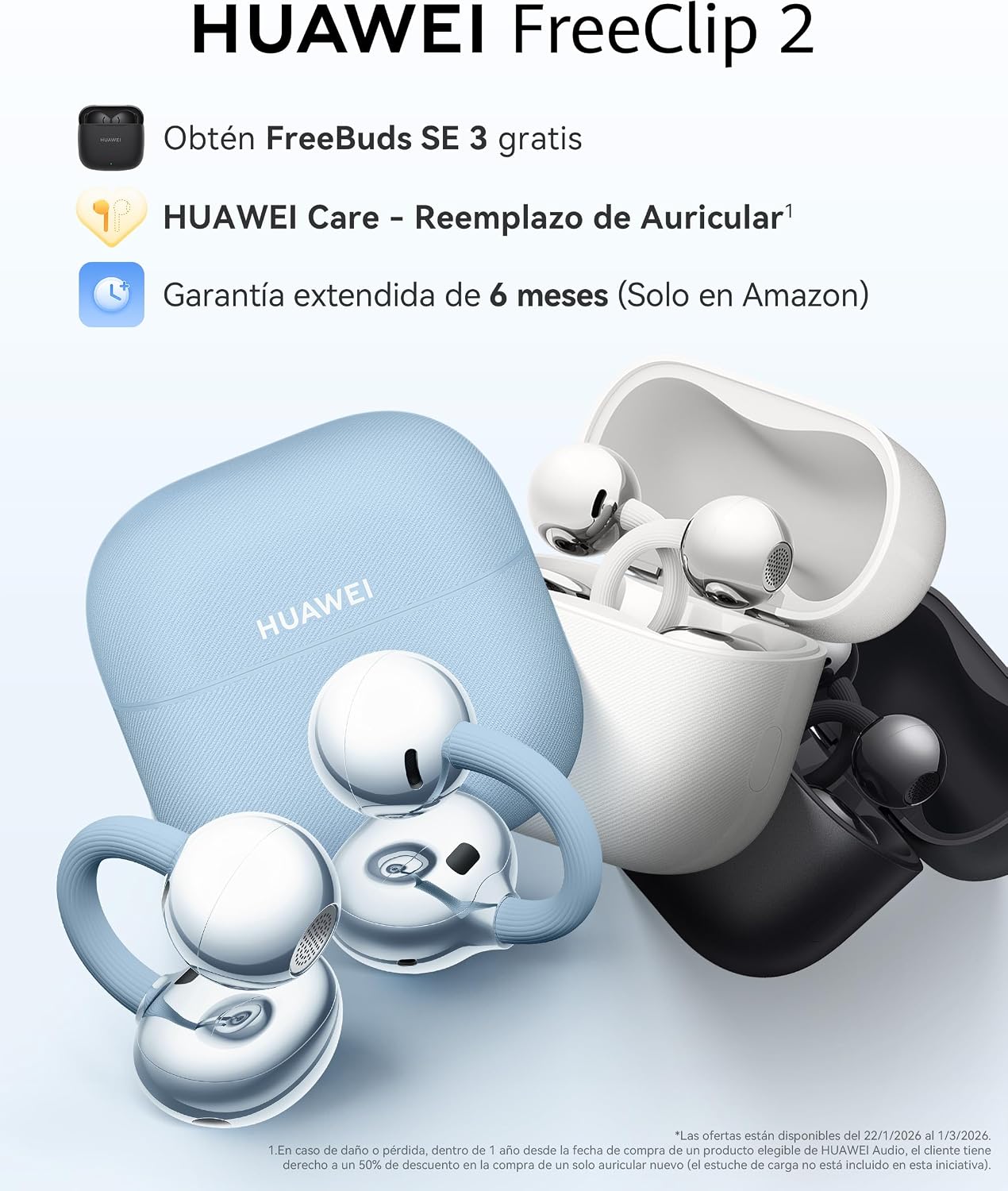 Detalle 2 de HUAWEI FreeClip 2 Blanco + FreeBuds SE 3 Negro 38h