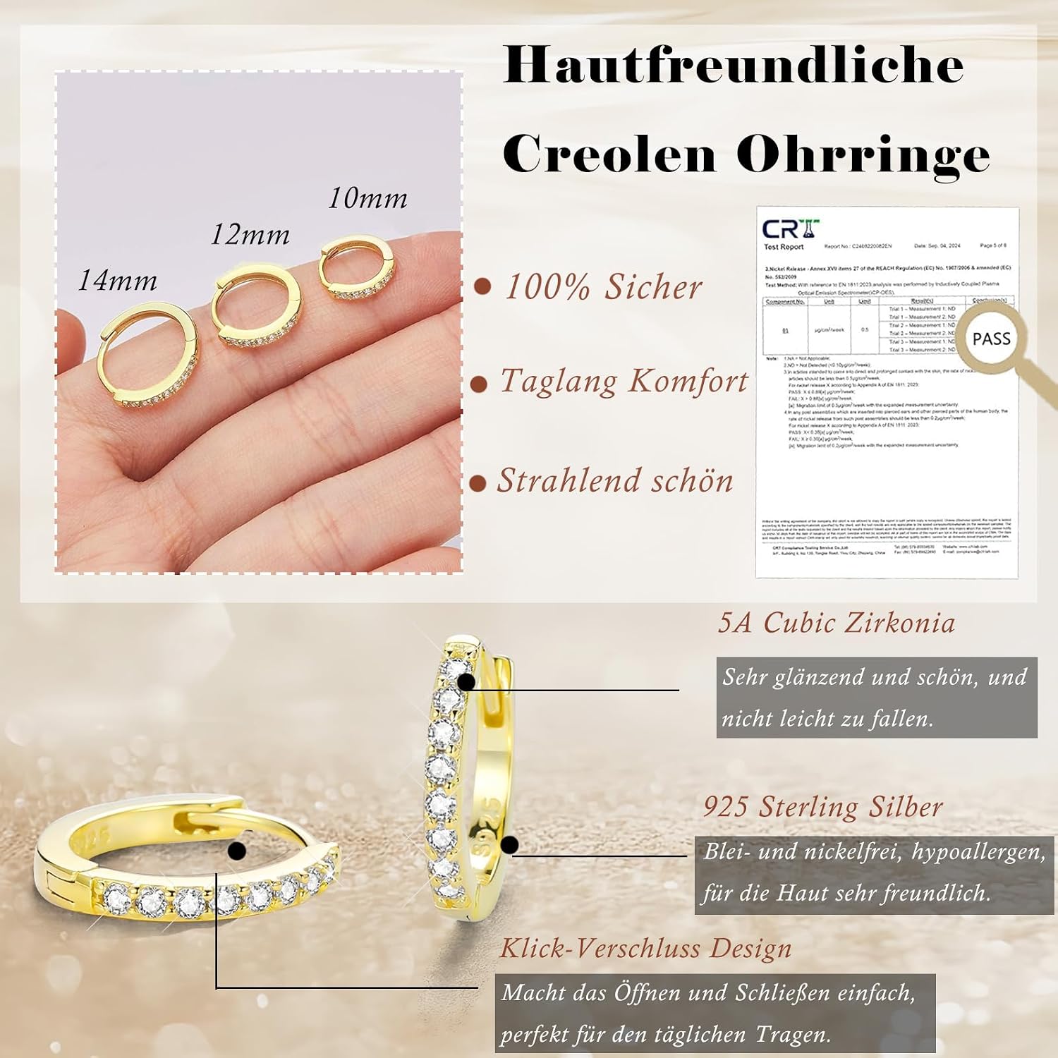 Detalle 2 de Hasnsofie Creolen 3er-Set 10, 12, 14 mm Creolen