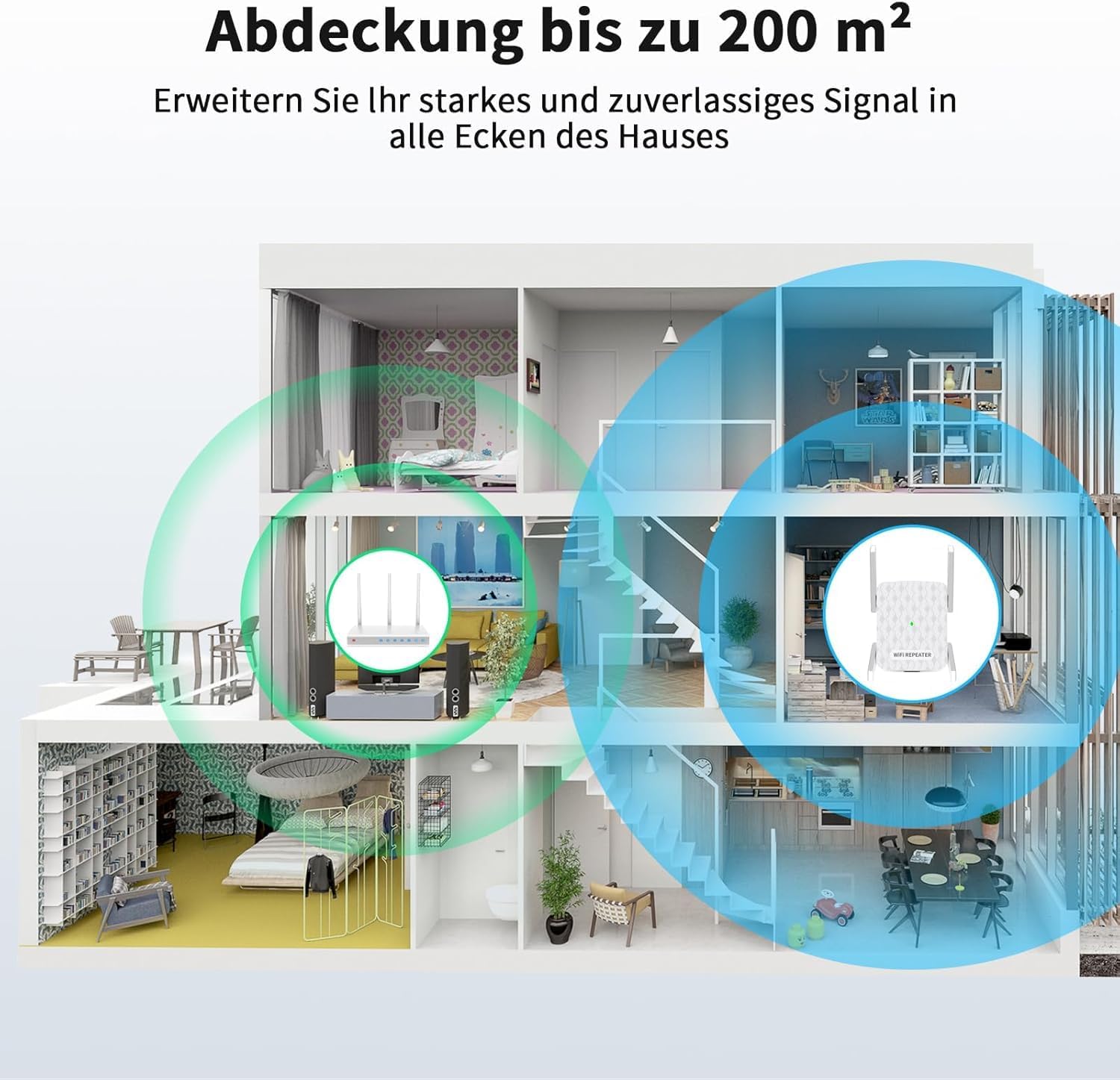 Thumbnail 3 de WLAN Verstärker 1200 Mbit/s – Dualband-Repeater mit 5 GHz & 2,4 GHz, 200 m² Abdeckung