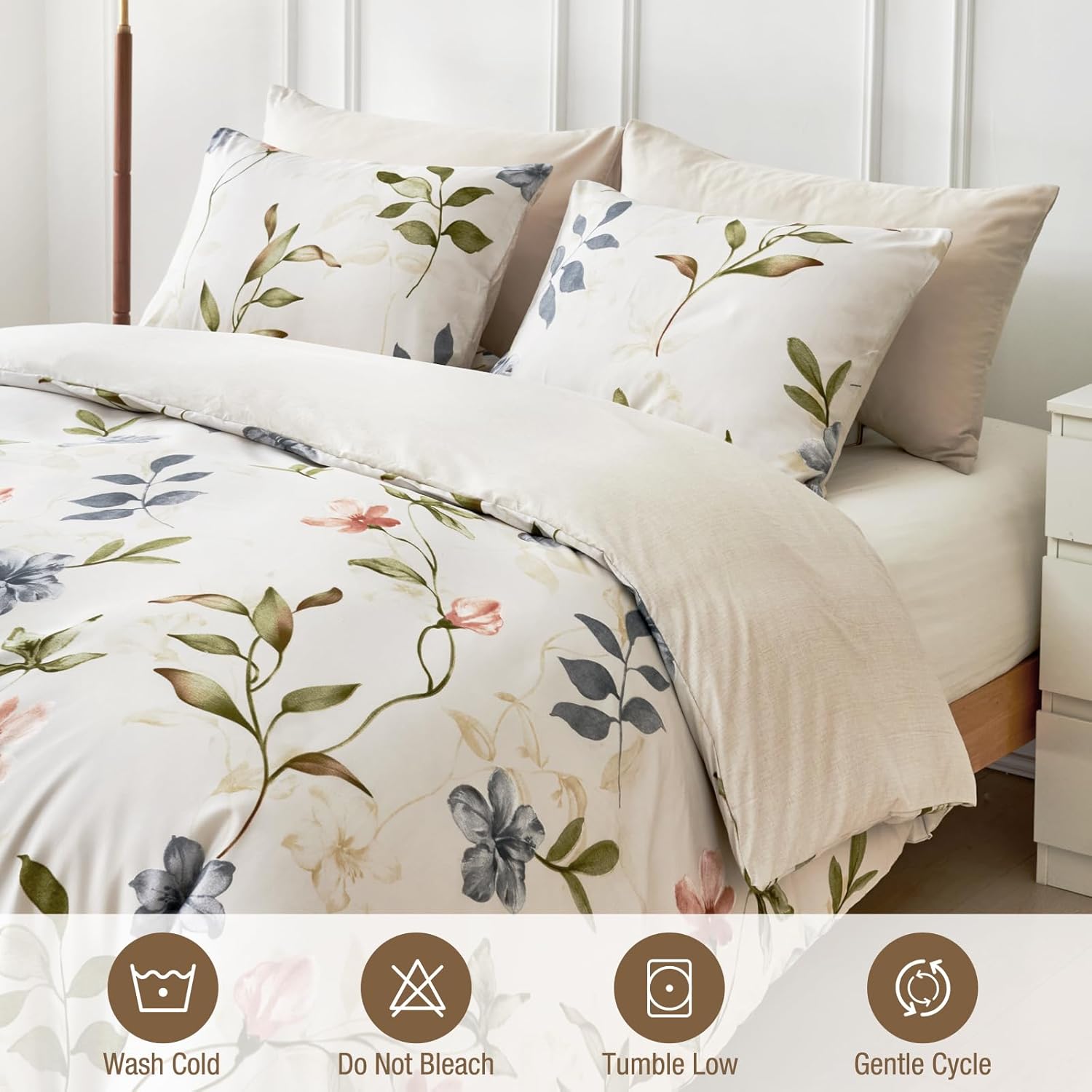 Thumbnail 3 de Lekesky King Size Duvet Cover Set with Botanical Print