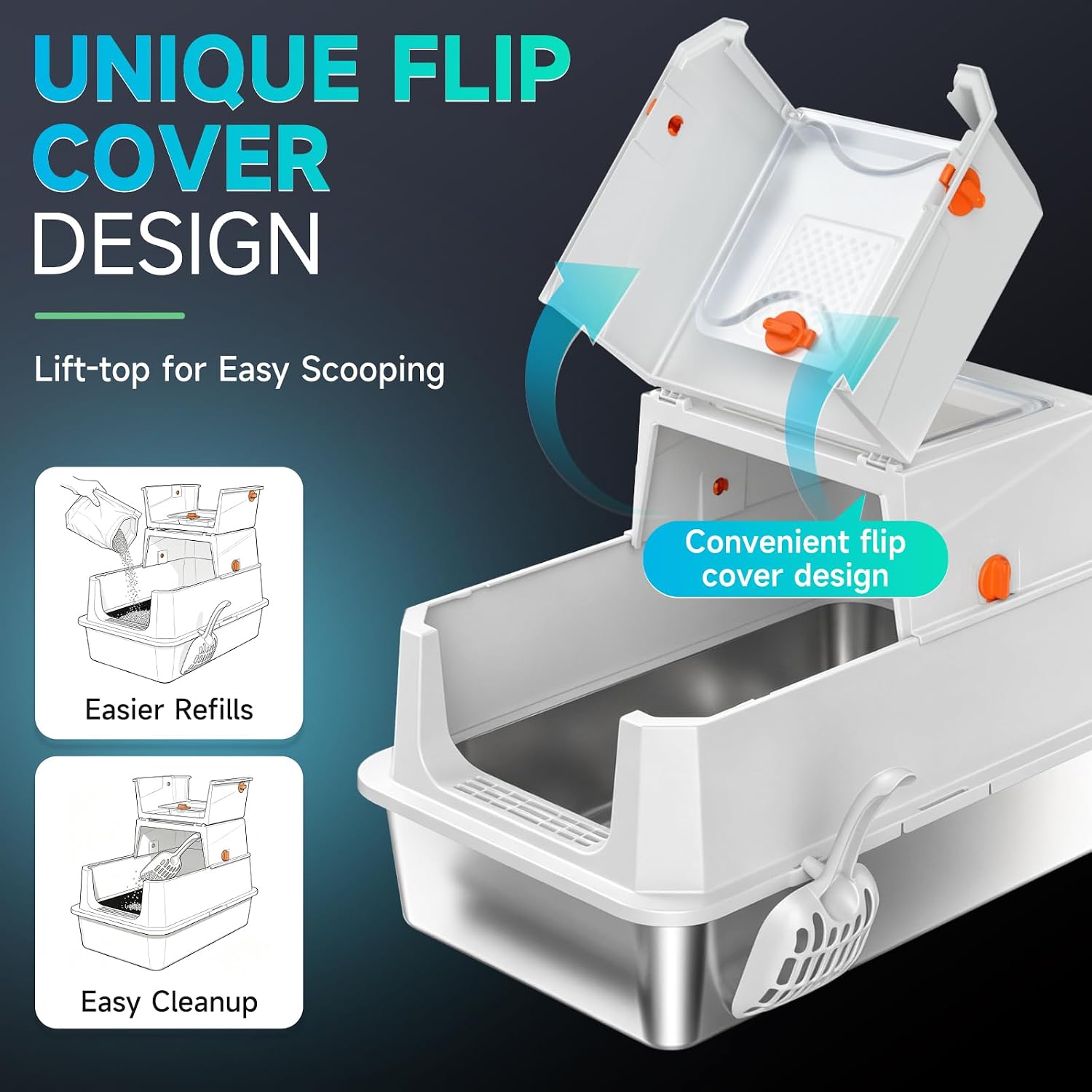 Detalle 1 de OneBug MSP-XC-W605-Grey Convertible Cat Litter Box with Stainless Steel Pan