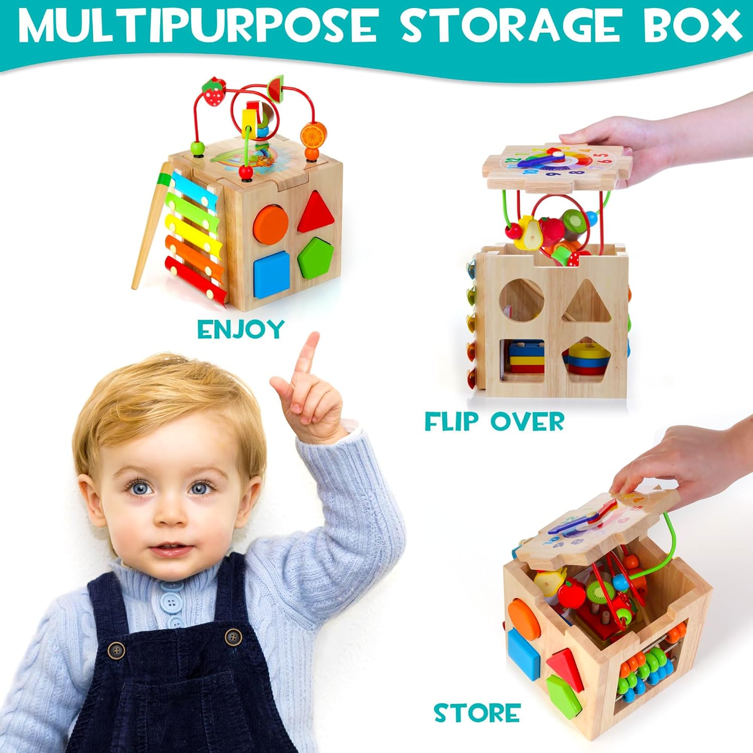 Detalle de HELLOWOOD Wooden Activity Cube 8-in-1