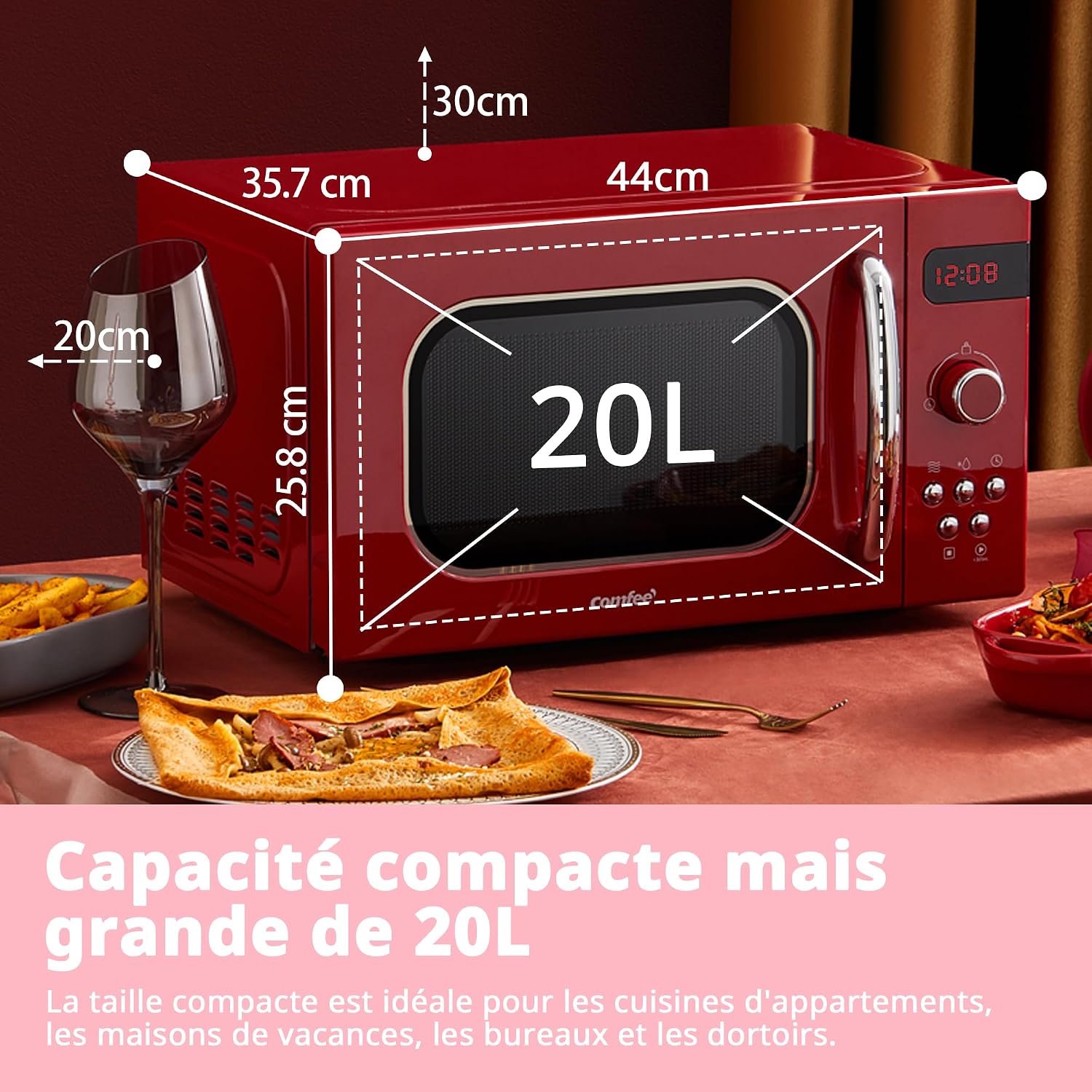 Thumbnail 4 de Comfee CMSRO 20 di rd Micro-ondes rétro 20 L, 800 W, rouge passionné