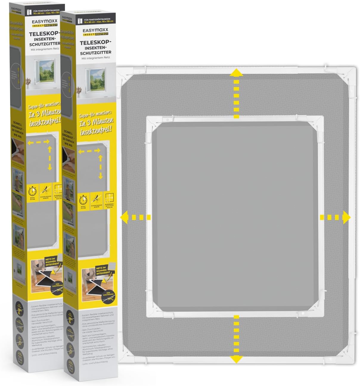 Detalle de EASYmaxx Insect Protect zanzariera telescopica per finestra, rete anti-insetti con telaio premontato (2 pezzi), bianca