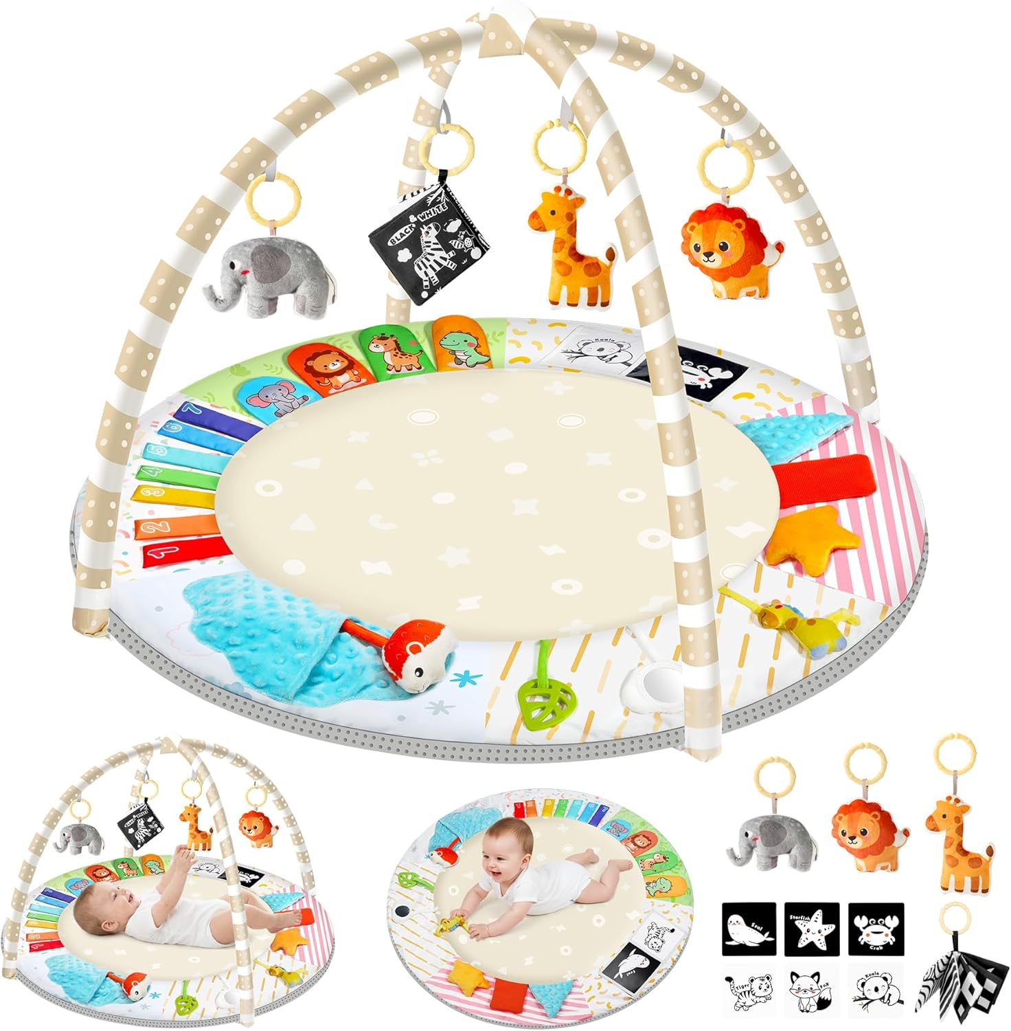 URMYWO Tapis d’éveil bébé avec arche amovible et 5 jouets détachables (0-18 mois)