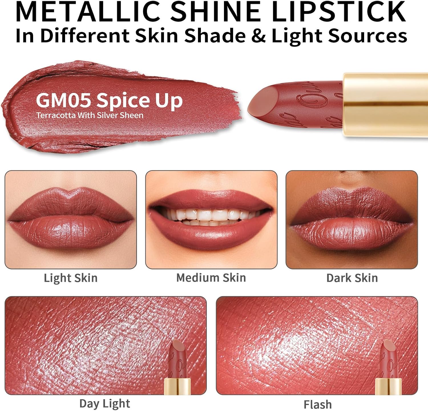 Detalle de OULAC Rossetto Opaco con finitura metallica Matte Rossetti Terracotta glitterato GM05 Spice up, 4,3 g