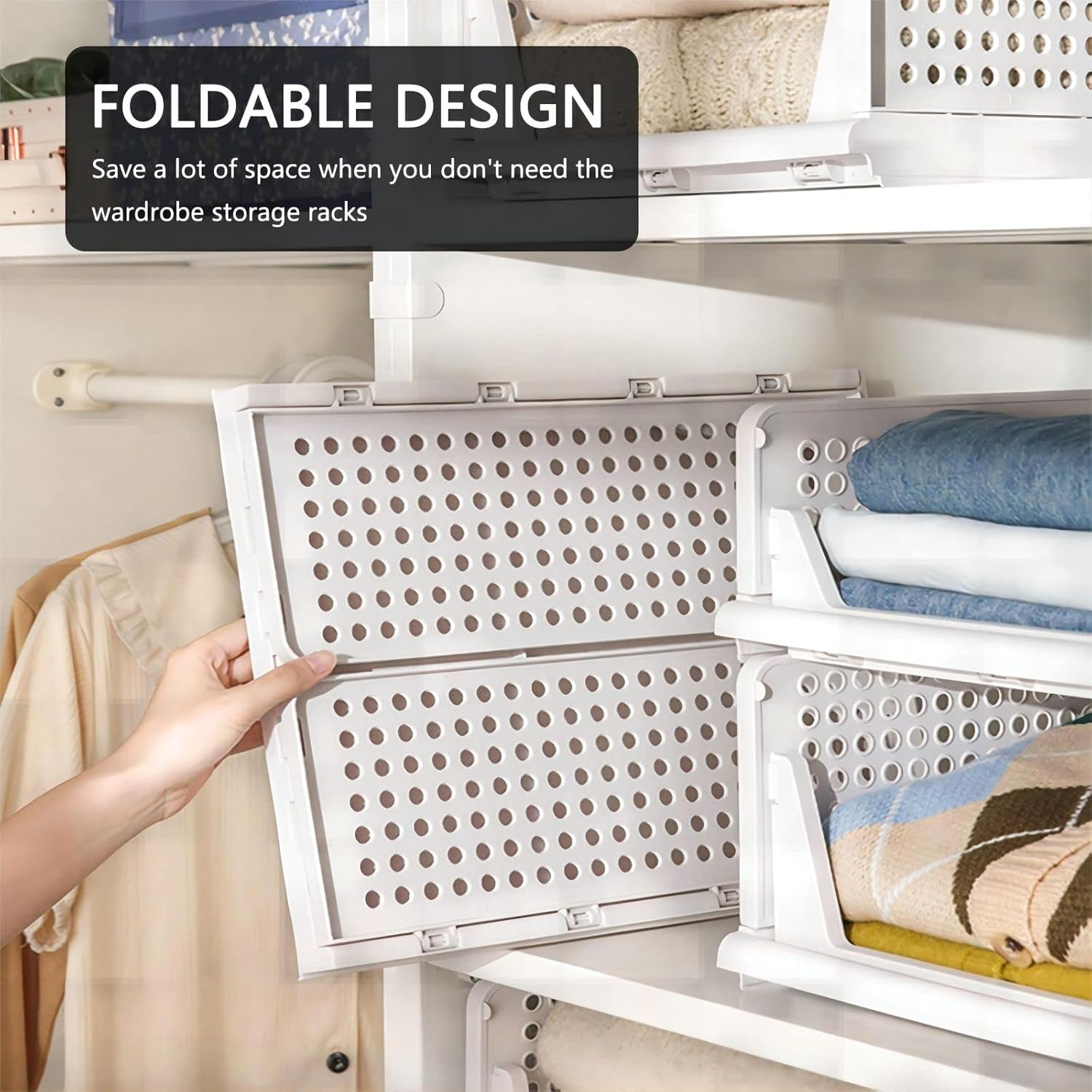 Detalle 1 de ZOINLIY Stackable Plastic Storage Baskets, 4-Pack Foldable Closet Organizers